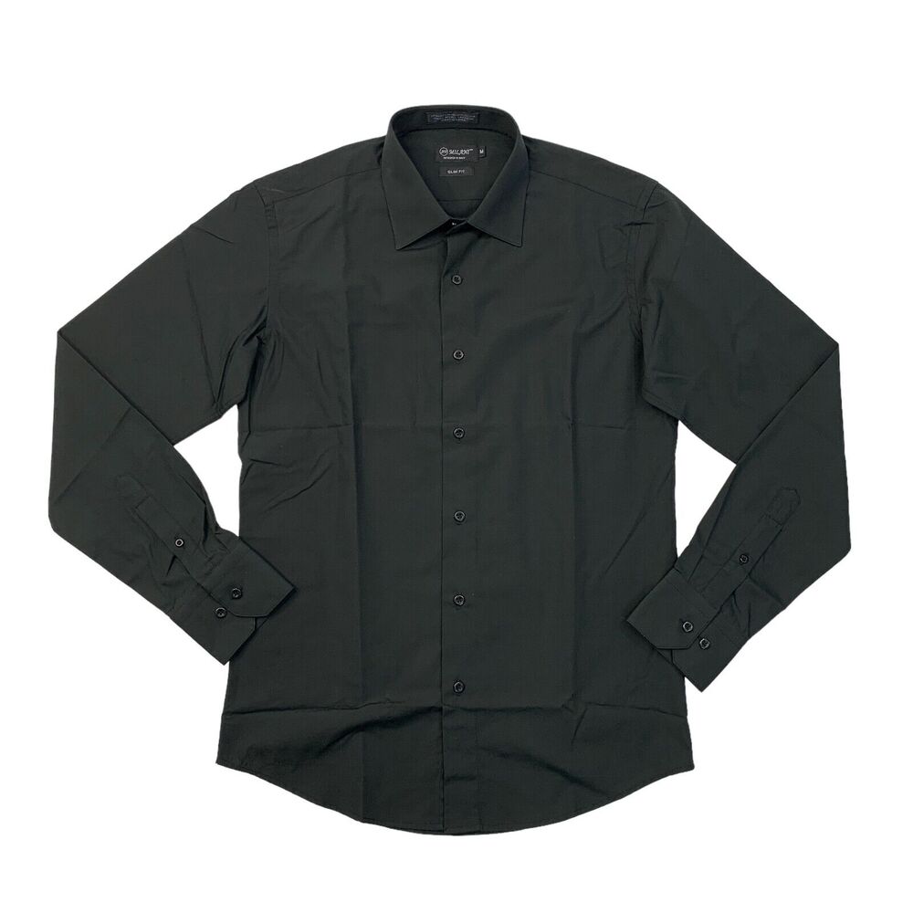 Milani Shirt Men M Medium Black Single Needle Tailoring Cotton Blend Long Sleeve